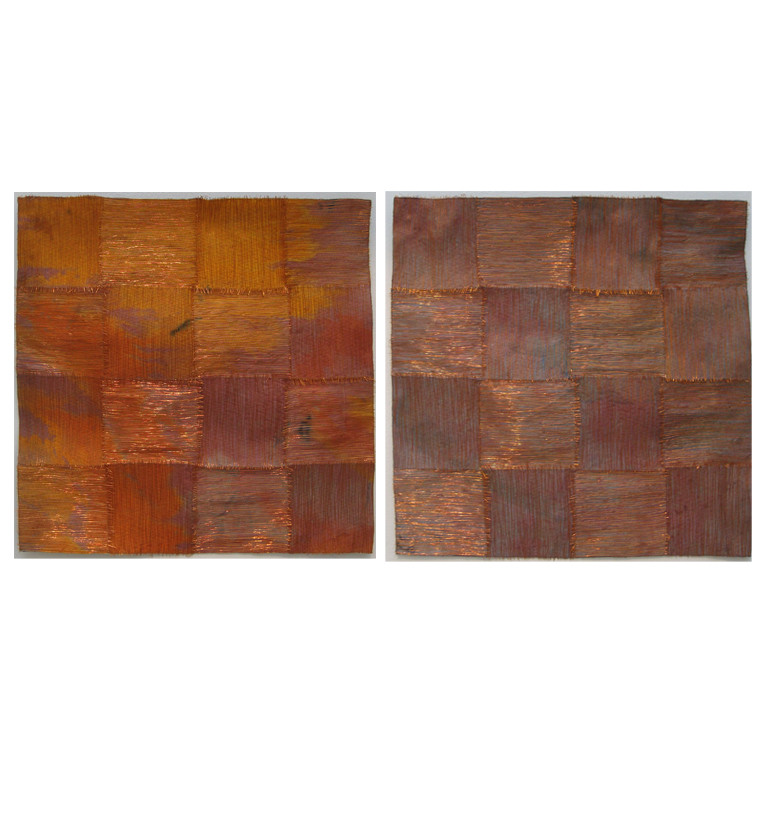 je 55 x 55 cm, eingefärbter BW-Organza, lackierter Draht