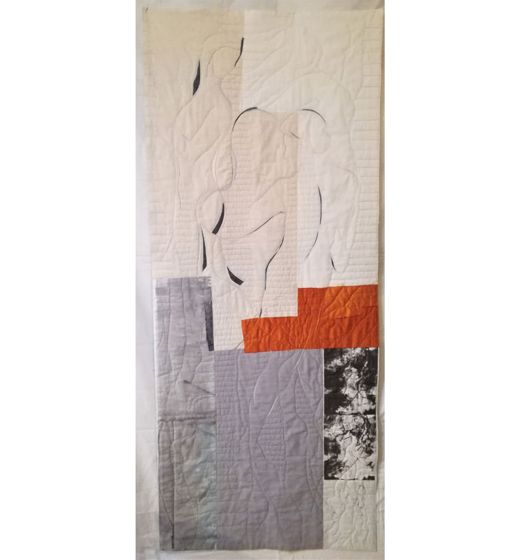 200x85 cm, BW, Leinen, Seide, Monotypie, Reversapplikation