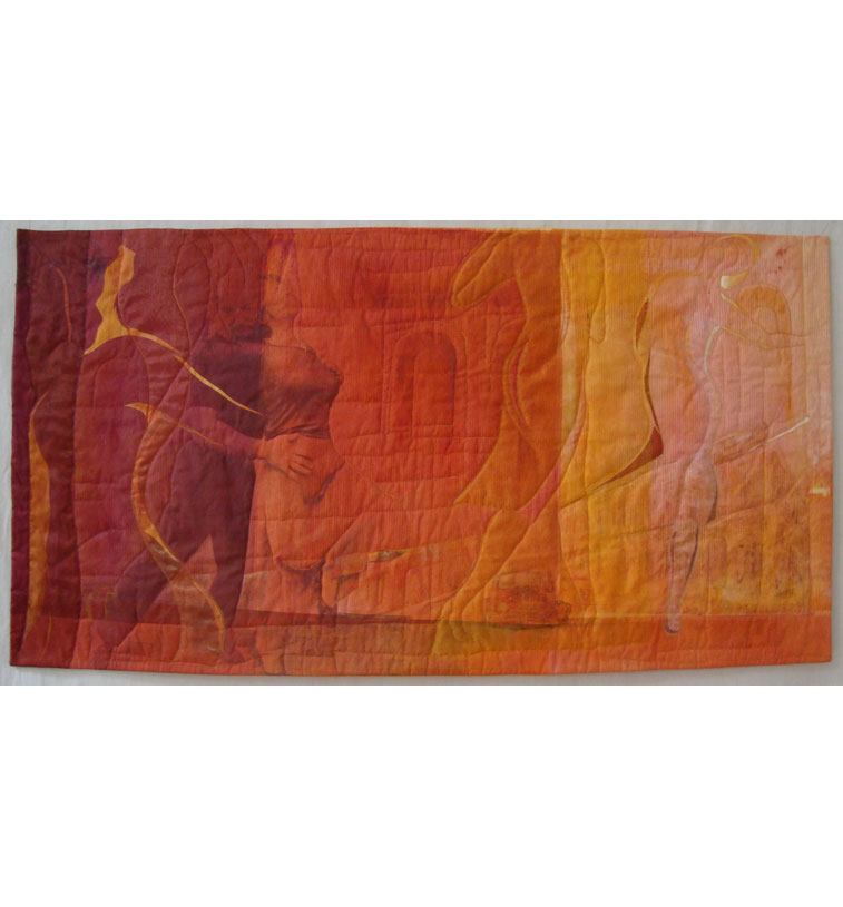 64x120 cm, Siebdruck auf BW, Organza, Transfertechnik, Appl.