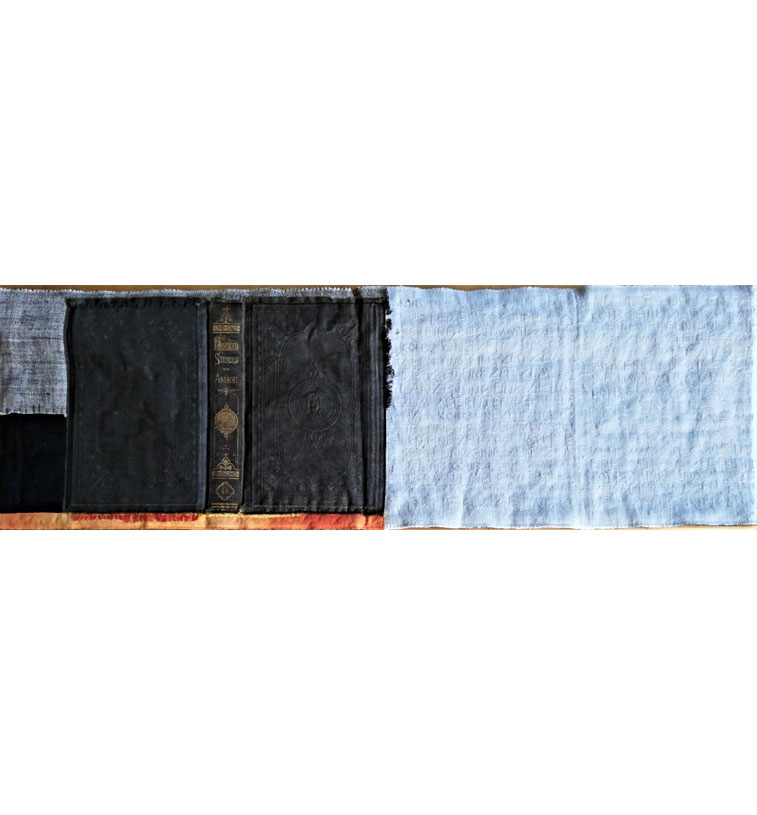 32x72 cm, Leinen, Bucheinband, Kohelet 3 (1-8) Text handgenäht